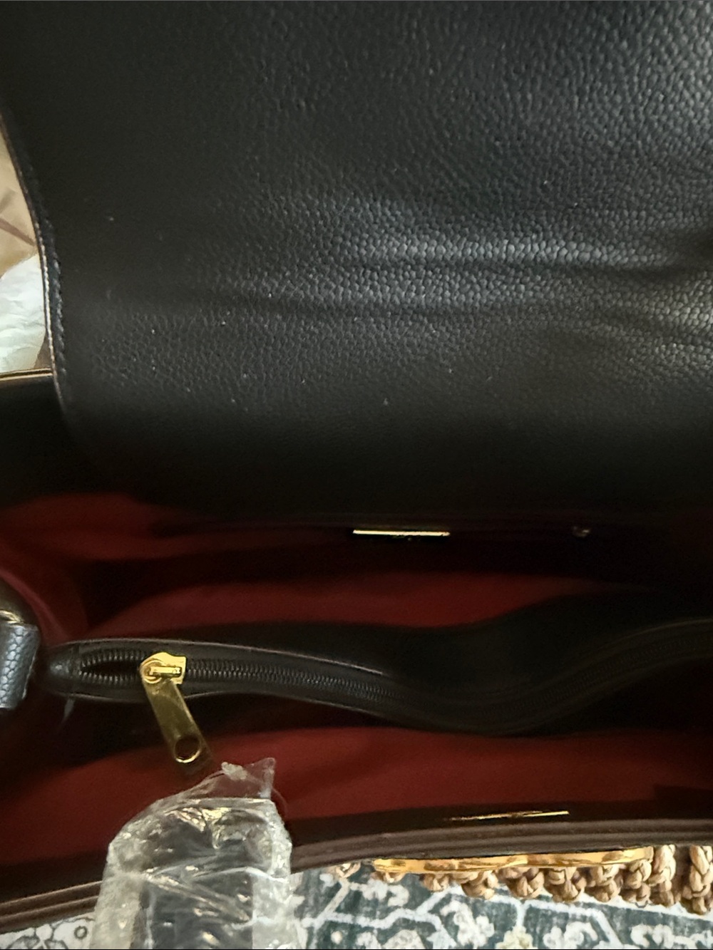 Black Quilted Top-Handle Satchel with Gold Hardware - Picture 6 of 8